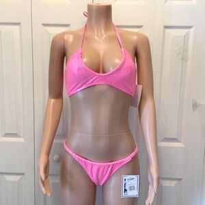 California Sunshine Juniors Pink Alligator Textured Sparkle Tunnel Bikini Set